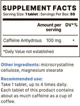 Caffeine BP 100 mg - 60 Tablets - Nutra Best Europe