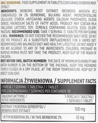 Berberine 500 mg 90 Tablets - Nutra Best Europe