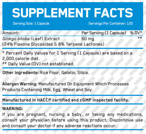 Ginkgo Biloba 60mg / 120 Caps - Nutra Best Europe