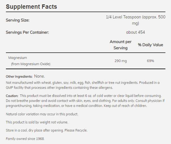 Magnesium Oxide Powder - 227 grams - Nutra Best Europe