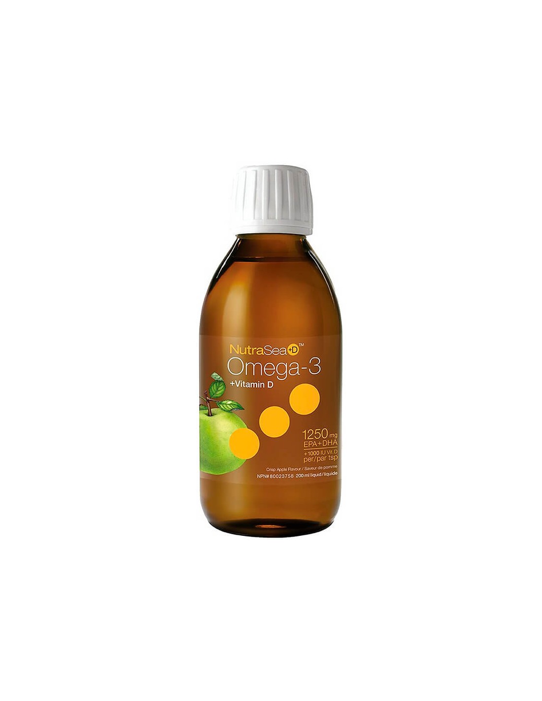 Omega-3 1250 mg + D3-vitamin 1000 NE - NutraSea+ D™ - Jól emészthető folyékony formula, 200 ml, zöldalma ízű