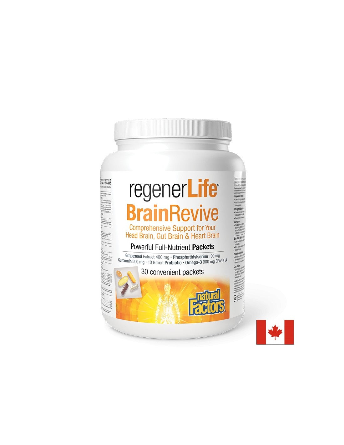 30 napos program a kognitív és agyi egészség támogatására - Regener Life™ Brain<tc>Revive</tc>, 30 db egyenként csomagolt <tc>Natural Factors</tc> Csomagok