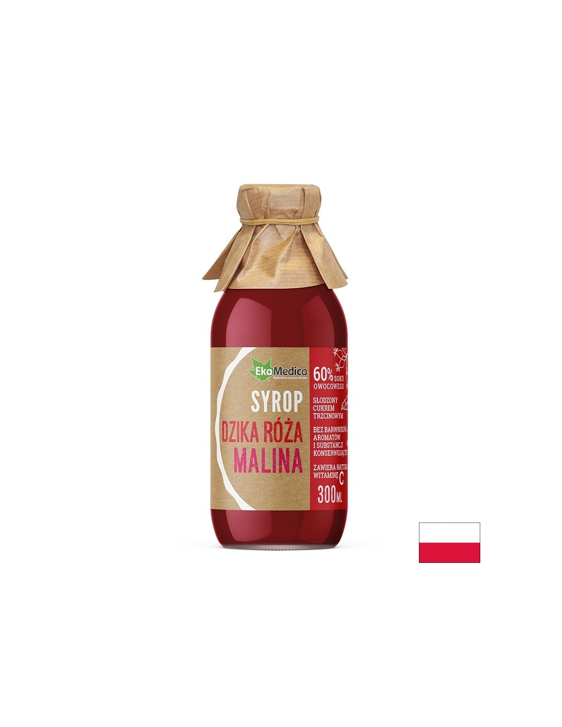 Csipkebogyó- és málnaszörp természetes C-vitaminnal - Immunitás és szív- és érrendszeri egészség, 300 ml, 8 vagy 15 adag