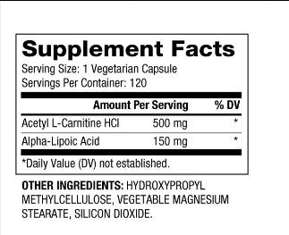 Acetyl L-Carnitine + Alpha Lipoic Acid 650 mg / 120 Caps - Nutra Best Europe