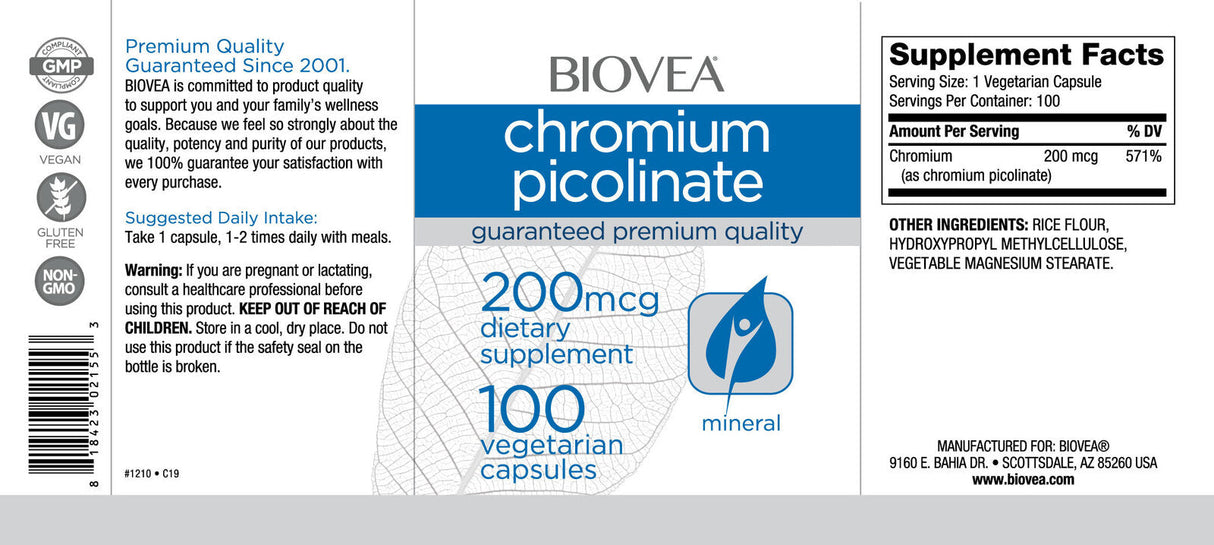 Chromium Picolinate 200 mcg / 100 Caps - Nutra Best Europe