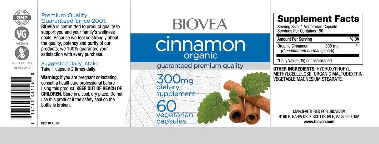 Cinnamon Organic 300 mg / 60 Caps - Nutra Best Europe