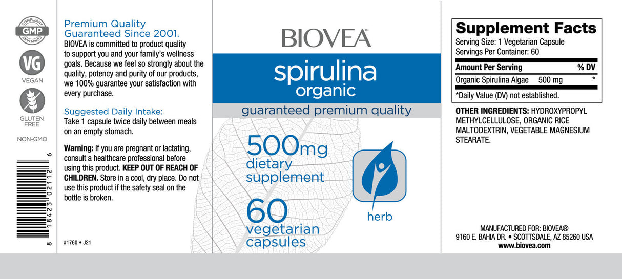 Spirulina Organic 500 mg / 60 Caps - Nutra Best Europe