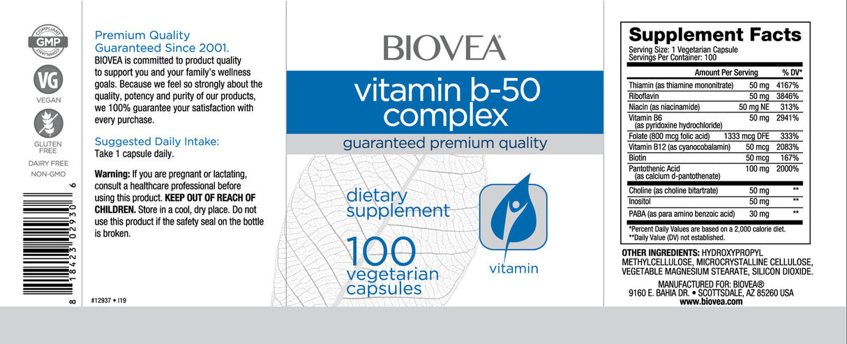 Vitamin B-50 Complex 50 mg / 100 Caps - Nutra Best Europe