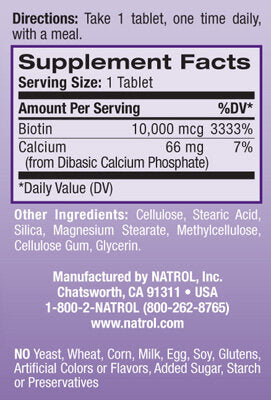Biotin Maximum Strength 10,000 mcg. / 100 Tabs. - Nutra Best Europe
