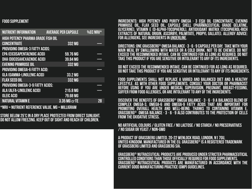 GRASSBERG Omega 3-6-9 Balance 1000 mg 60 Caps - Nutra Best Europe