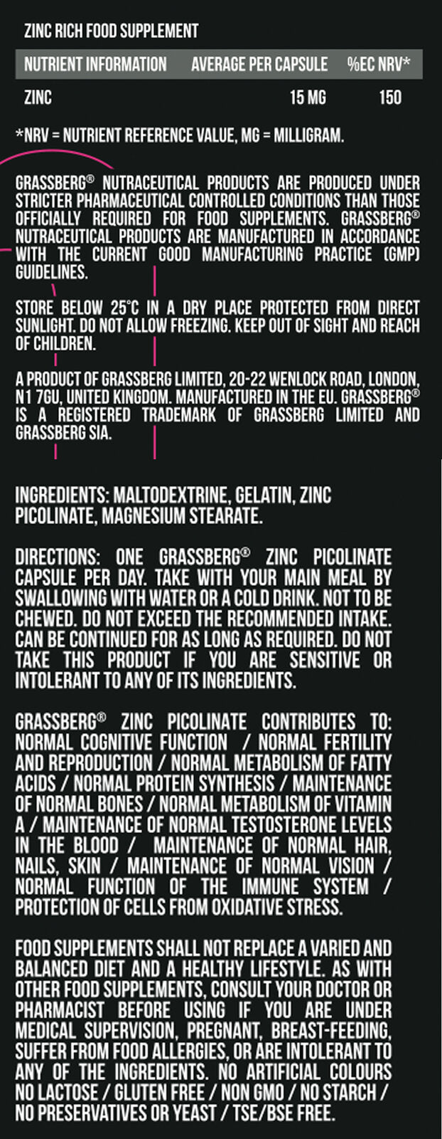 GRASSBERG Zinc Picolinate 15mg - High Absorption 60 Caps - Nutra Best Europe