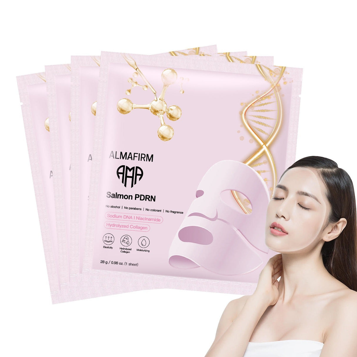 Koreai arcmaszk lazac DNS-sel, peptidekkel, kollagénnel, panthenollal és niacinamiddal - 4 darab dobozban