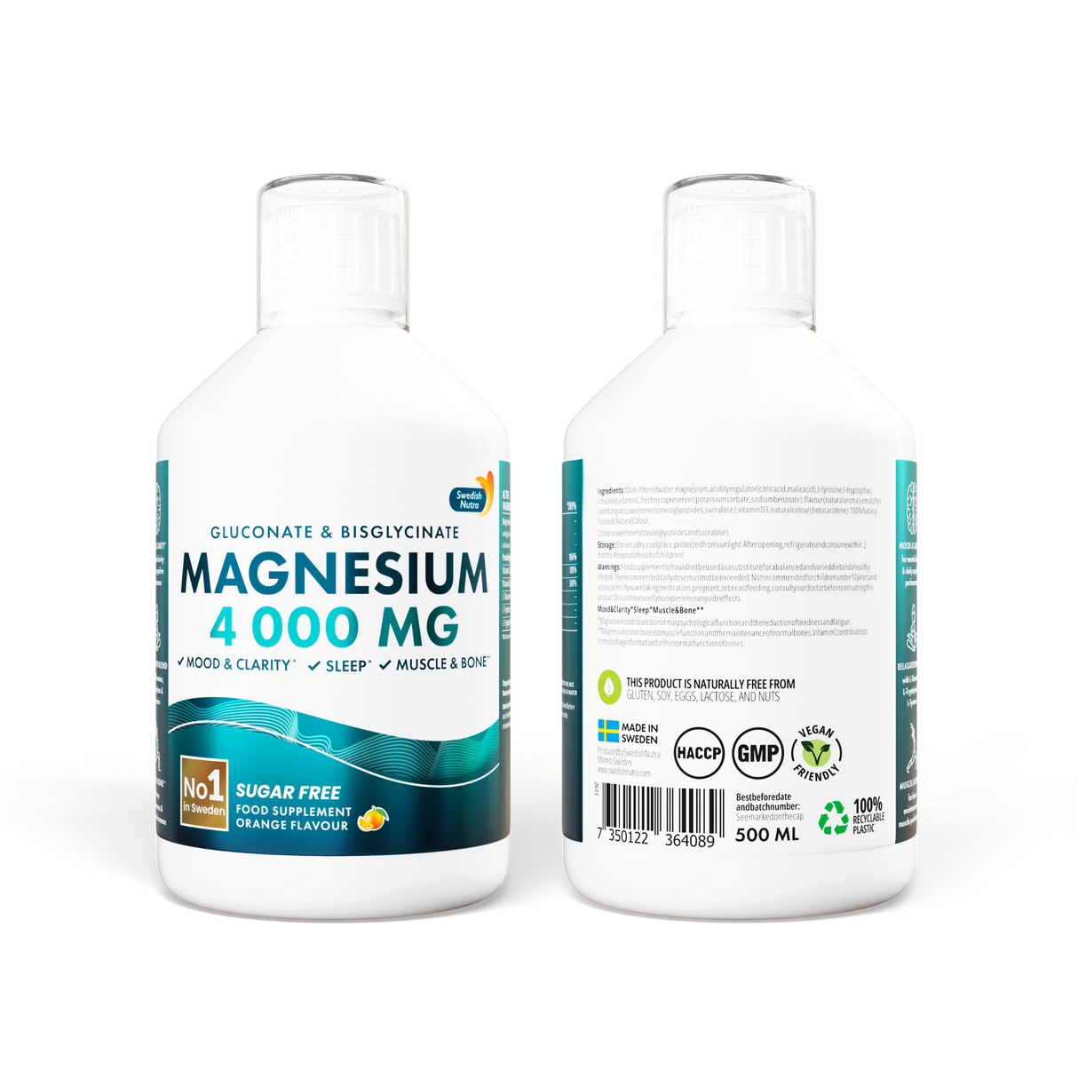 Liquid Magnesium 4000 (Bisglycinate and Gluconate) | 500 ml - Nutra Best Europe