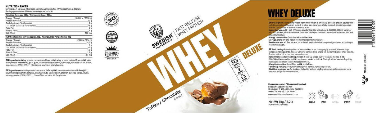 SWEDISH Supplements Whey Protein Deluxe [1800 grams, 54 Doses] - Nutra Best Europe