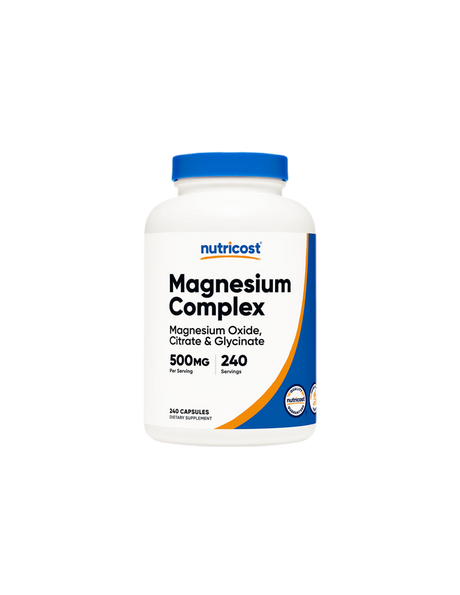 Nerve and muscle function - Magnesium Complex, 500 mg x 240 capsules Nutricost - Nutra Best Europe