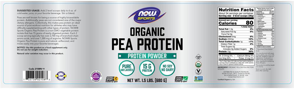 Organic Pea Protein - 680 grams - Nutra Best Europe