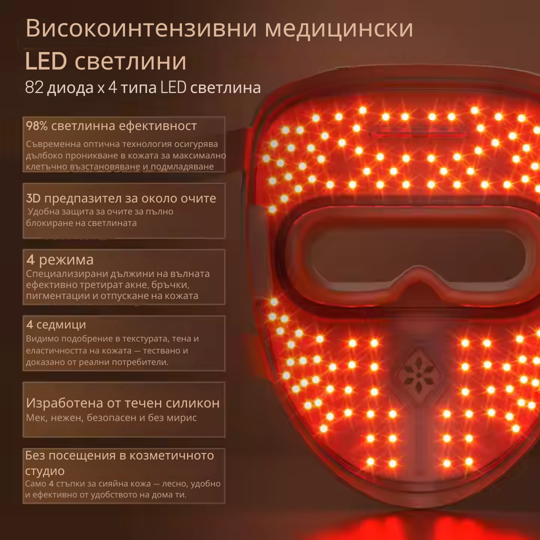 4D LED facial mask with photon therapy - 82 LEDs x 4 types of light - Nutra Best Europe