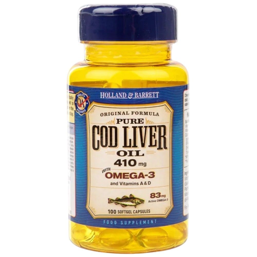Pure Cod Liver Oil 410 mg / with Vitamin A & D - 100 Gel capsules - Nutra Best Europe