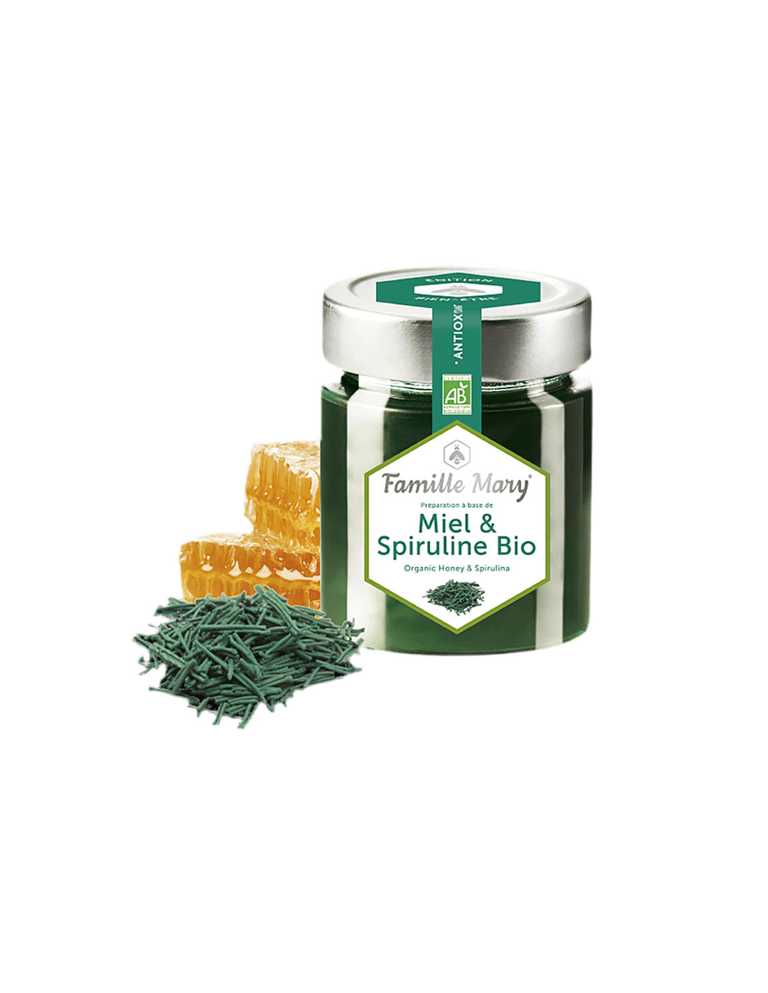 Miel & Spiruline Bio / Bio acacia honey + spirulina, 170 g Famille Mary - Nutra Best Europe