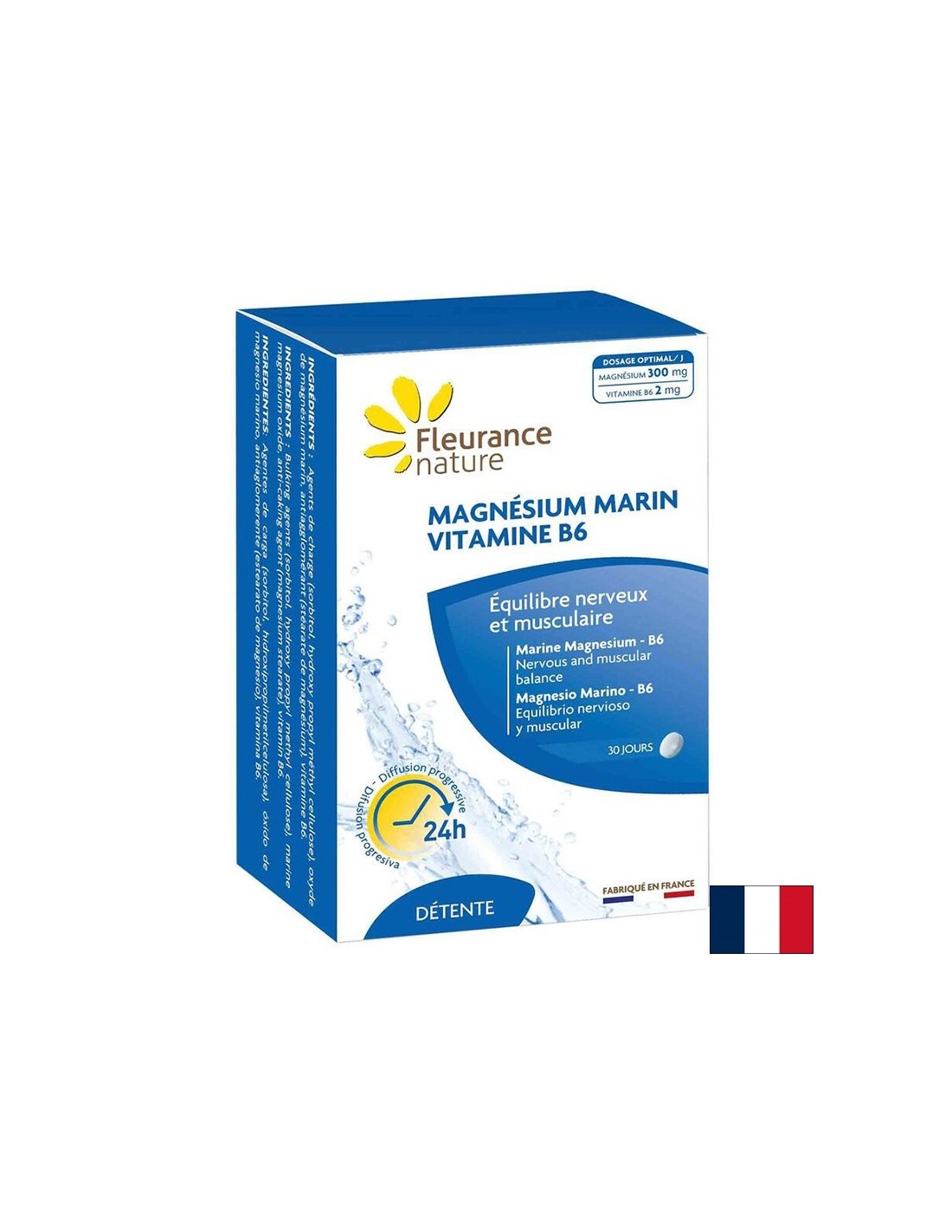 Stressz, fáradtság, izomgörcsök ellen - Tengeri magnézium + B6-vitamin, 60 tabletta Fleurance Nature