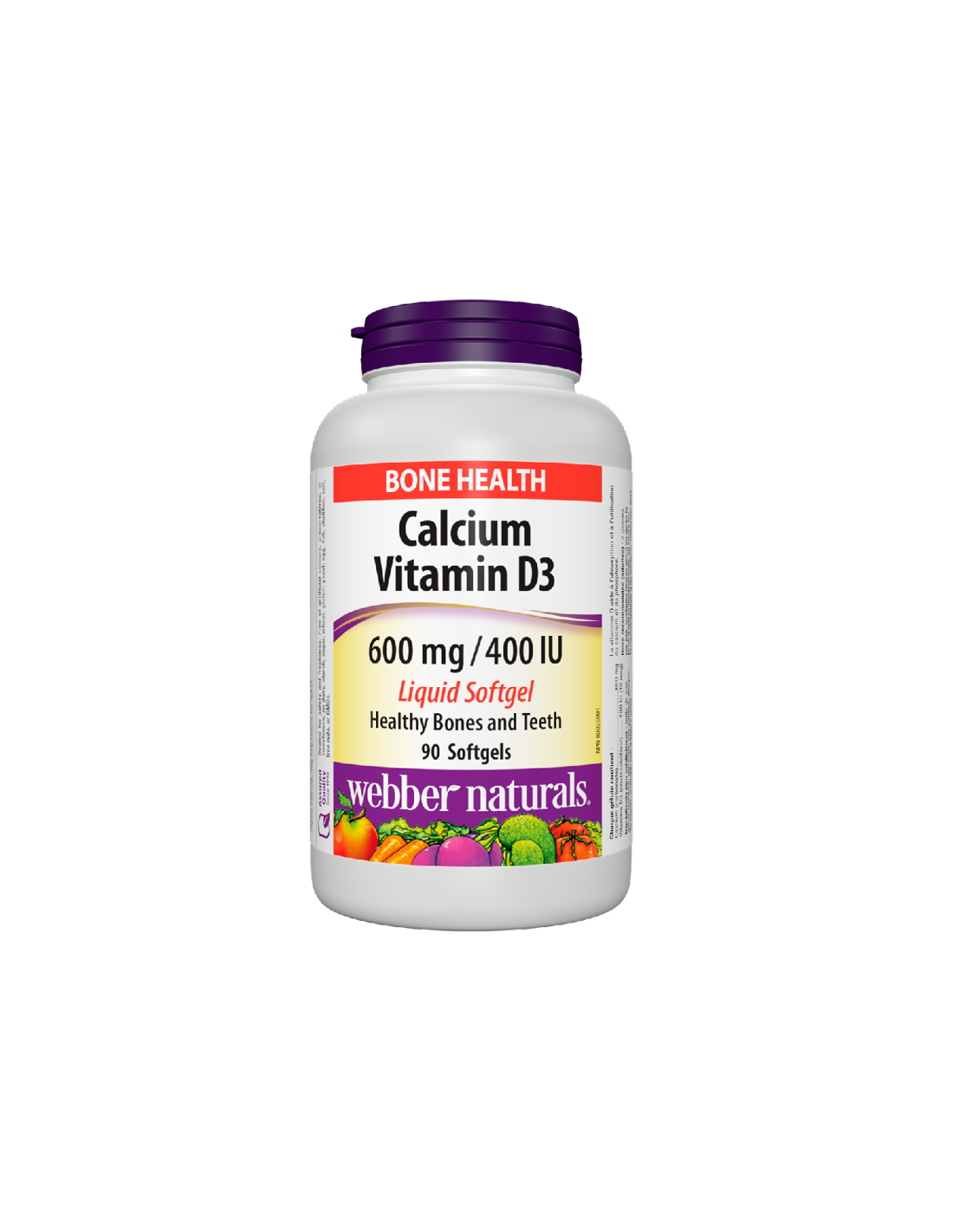 Kalcium 600 mg + D3-vitamin 400 NE - Csont- és izomrendszer, 90 <tc>Webber Naturals</tc> Folyékony lágyzselatin kapszulák