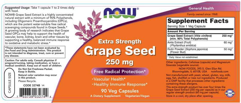 Grape Seed 250 mg / Extra Strength - 90 capsules - Nutra Best Europe