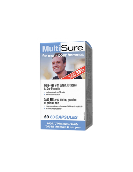 MultiSure® Men / Multivitamins for men (with lutein, lycopene and saw palmetto), 80 capsules - Nutra Best Europe