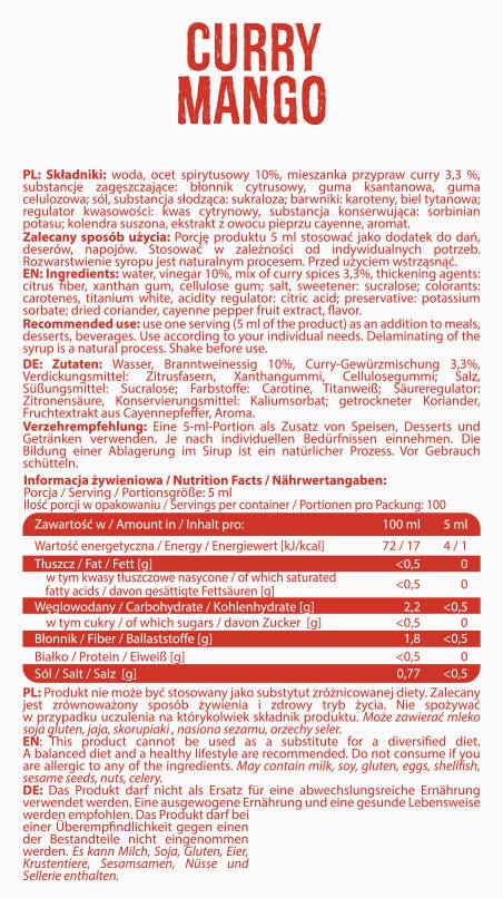 Zero Calorie Sauce | Curry Mango - 500 ml - Nutra Best Europe