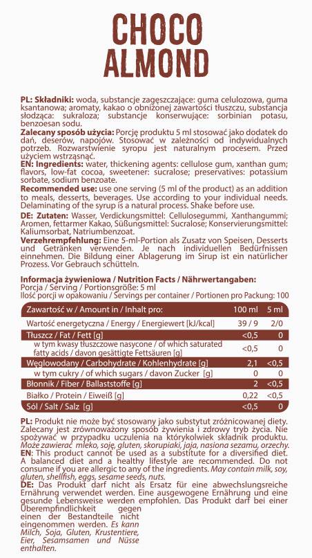 Syrup Zero Calorie | Choco Almond - 500 ml - Nutra Best Europe