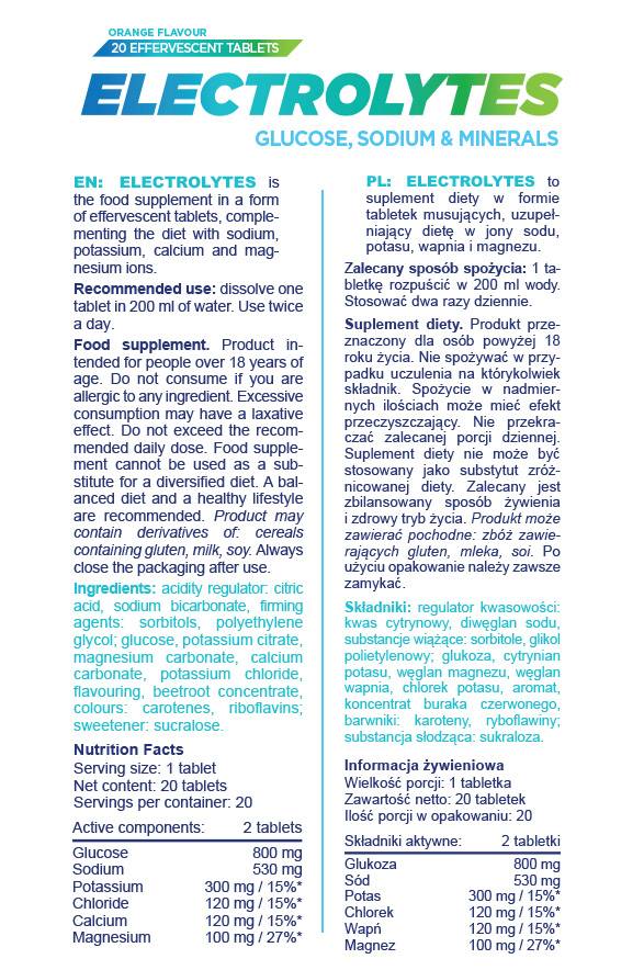 Electrolytes Effervescent - 20 soluble tablets - Nutra Best Europe