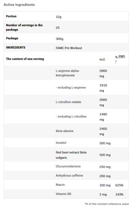 Fame Pre Workout - 0.300 kg - Nutra Best Europe