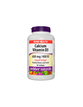 Calcium 600 mg + Vitamin D3 400 IU - Bone and Muscular System, 90 Webber Naturals Liquid Softgels - Nutra Best Europe