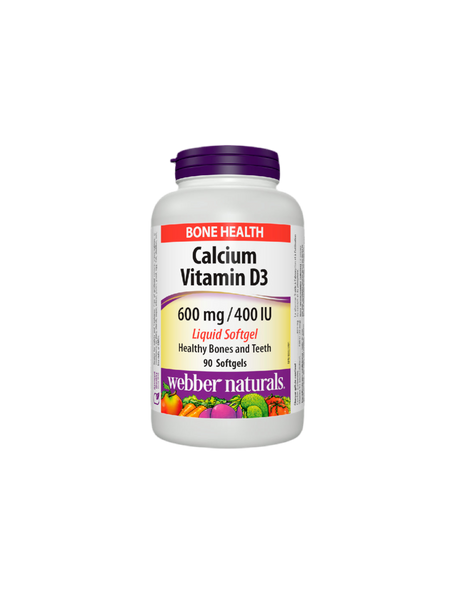 Calcium 600 mg + Vitamin D3 400 IU - Bone and Muscular System, 90 Webber Naturals Liquid Softgels - Nutra Best Europe