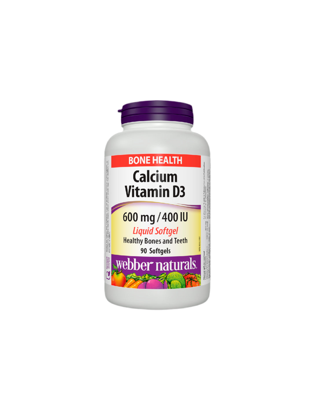 Calcium 600 mg + Vitamin D3 400 IU - Bone and Muscular System, 90 Webber Naturals Liquid Softgels - Nutra Best Europe