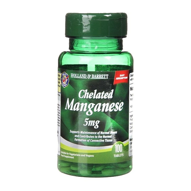 Chelated Manganese 5mg 100 tablets HOLLAND & BARRETT - Nutra Best Europe