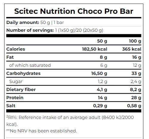 Choco Pro Bar / 50 g - Nutra Best Europe