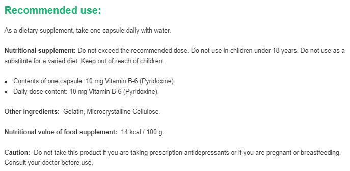 Vitamin B-6 10 mg | Pyridoxine - 100 capsules - Nutra Best Europe