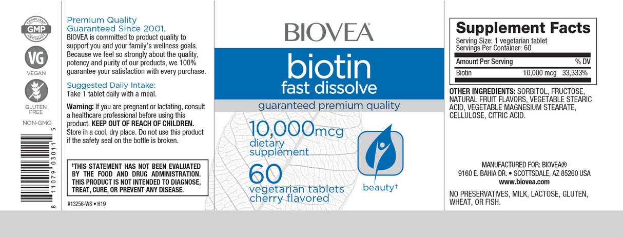 Biotin 10,000 Fast Dissolve / 60 Tabs - Nutra Best Europe