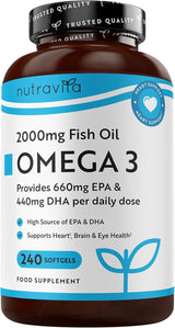 Omega-3 2000 mg /EPA 660 mg, DHA 440 mg/ Tiszta halolaj /240 kapszula, 120 adag/ <tc>Nutravita</tc>