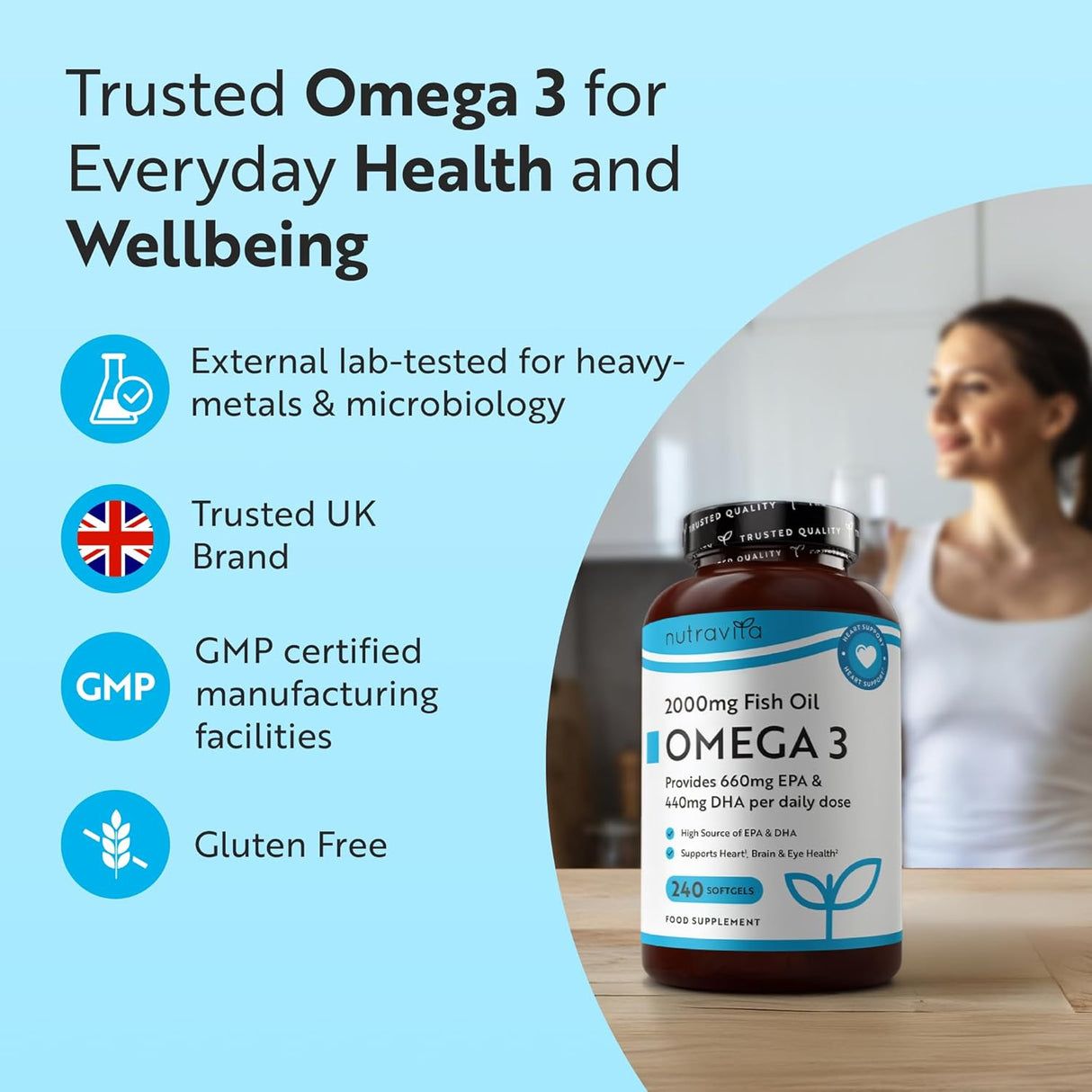Omega-3 2000 mg /EPA 660 mg, DHA 440 mg/ Tiszta halolaj /240 kapszula, 120 adag/ <tc>Nutravita</tc>