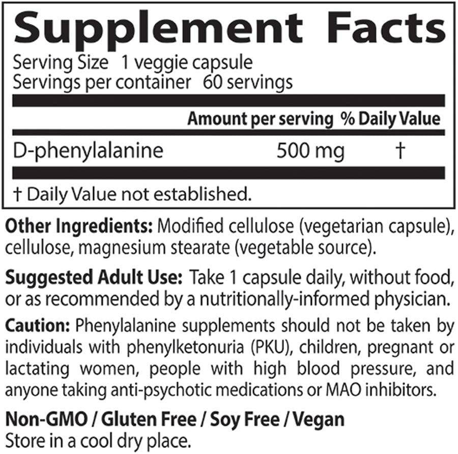 D-Phenylalanine 500 mg - 60 capsules - Nutra Best Europe