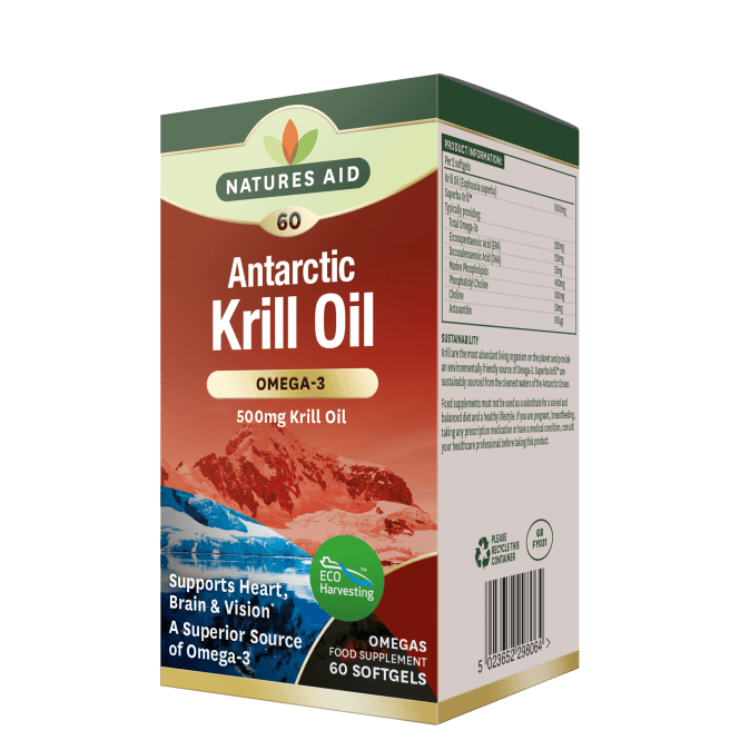 Omega 3 oil from Antarctic Krill (Antarctic Krill Oil Superba) 500mg 60 soft capsules NaturesAid - Nutra Best Europe