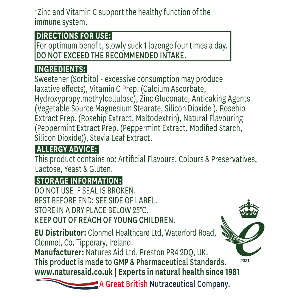 Zinc + Vitamin C (Zinc + Vitamin C) 30 lozenges NaturesAid - Nutra Best Europe