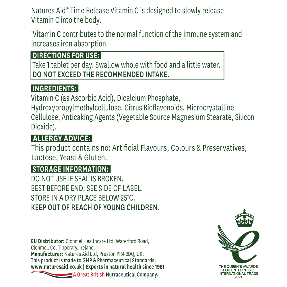 Vitamin C with extended release (Vitamin C Time Release) 1000mg 90 tablets NaturesAid - Nutra Best Europe