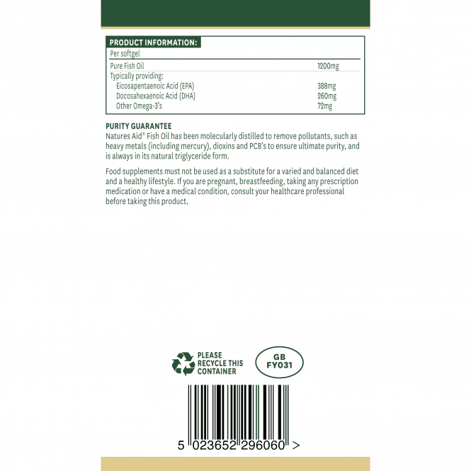 Concentrated fish oil (Super Strength Fish Oil) 1200mg 60 soft capsules NaturesAid - Nutra Best Europe