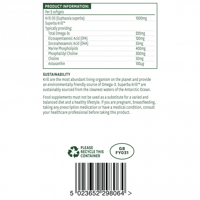 Omega 3 oil from Antarctic Krill (Antarctic Krill Oil Superba) 500mg 60 soft capsules NaturesAid - Nutra Best Europe