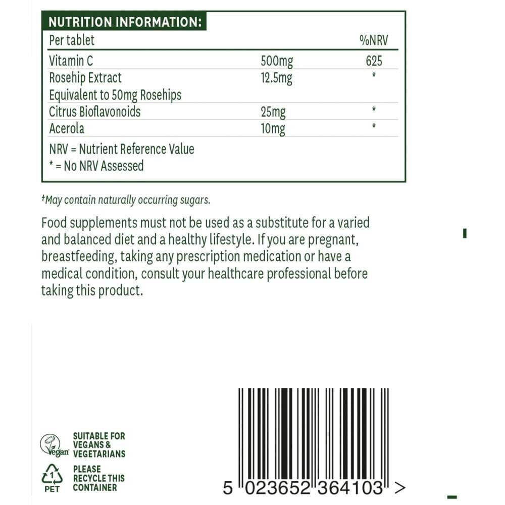 Vitamin C with rose hips, bioflavonoids and acerola (Vitamin C Chewable) 500mg 50 chewable tablets NaturesAid - Nutra Best Europe