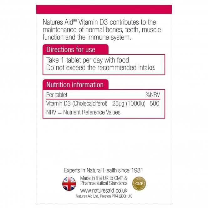 Vitamin D3 (Vitamin D3) 1000iu 90 tablets NaturesAid - Nutra Best Europe