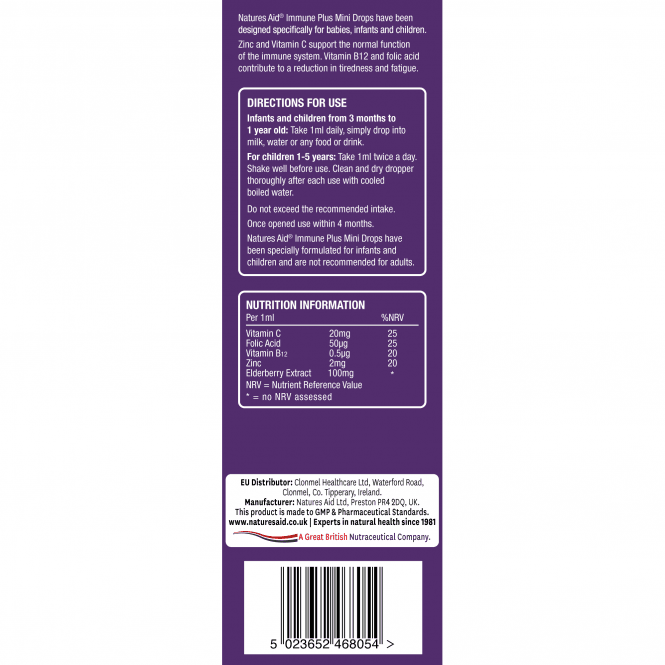 Immune formula with elderberry drops for children (Mini Drops Immune Plus) 50ml NaturesAid - Nutra Best Europe