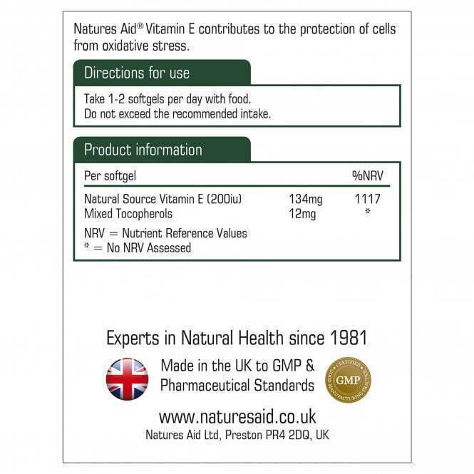 Vitamin E (Vitamin E) 200iu 60 capsules NaturesAid - Nutra Best Europe